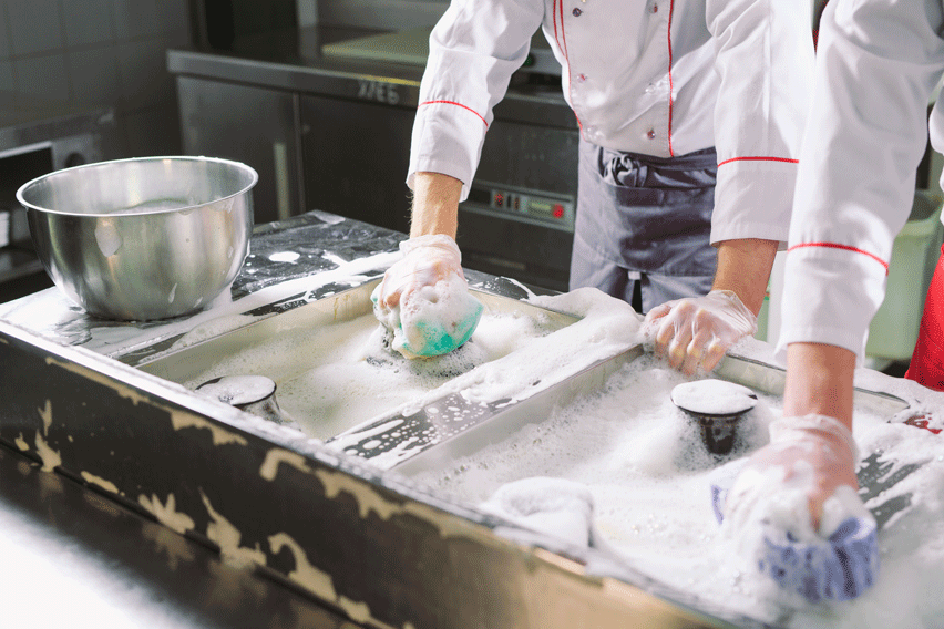 cleaning the kitchen